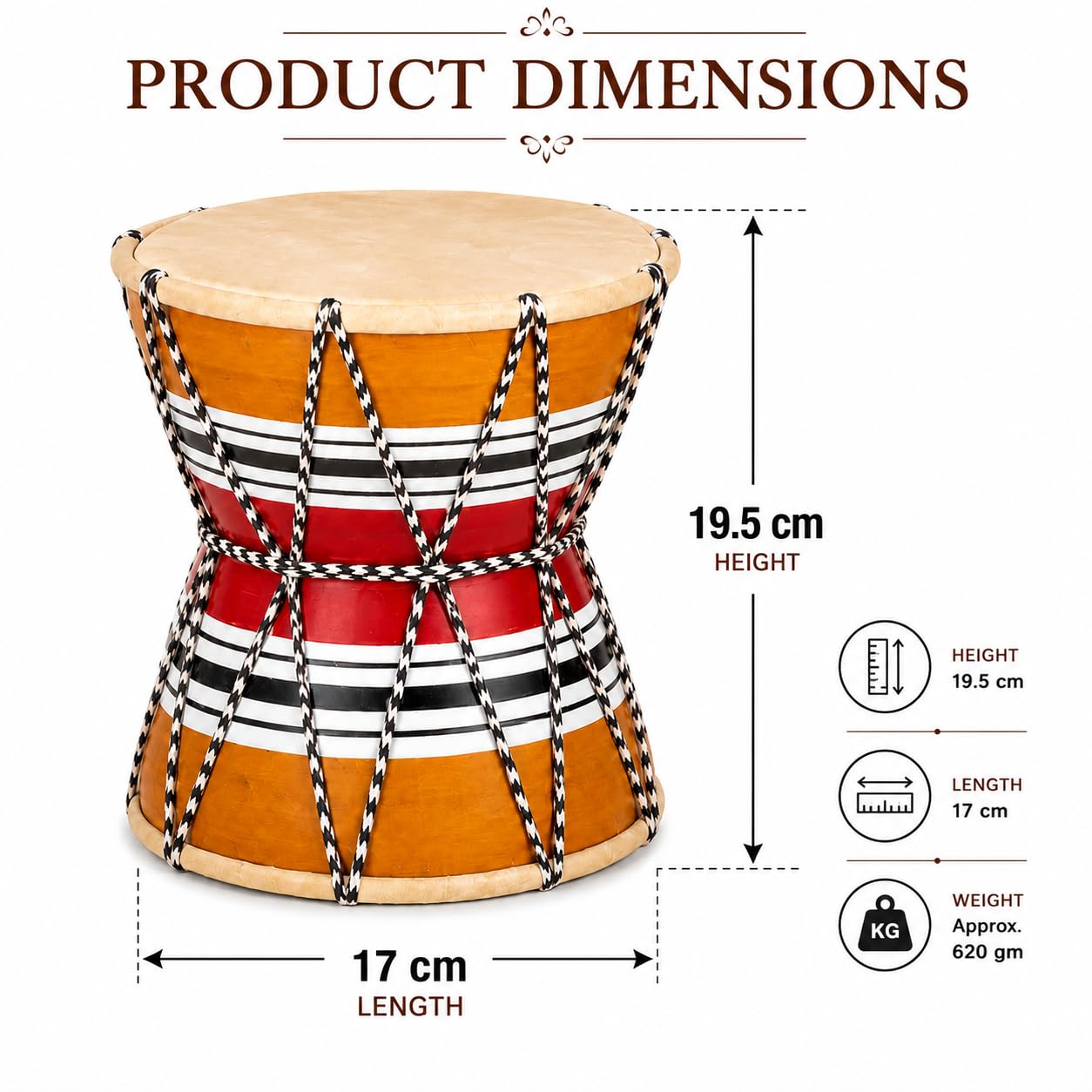 Pure Source India Wooden Damru Drum | Handmade Traditional Indian Musical Instrument | Double-Sided Percussion Drum for Kids, Adults, Meditation, Bhajan, Festivals & Home Decor