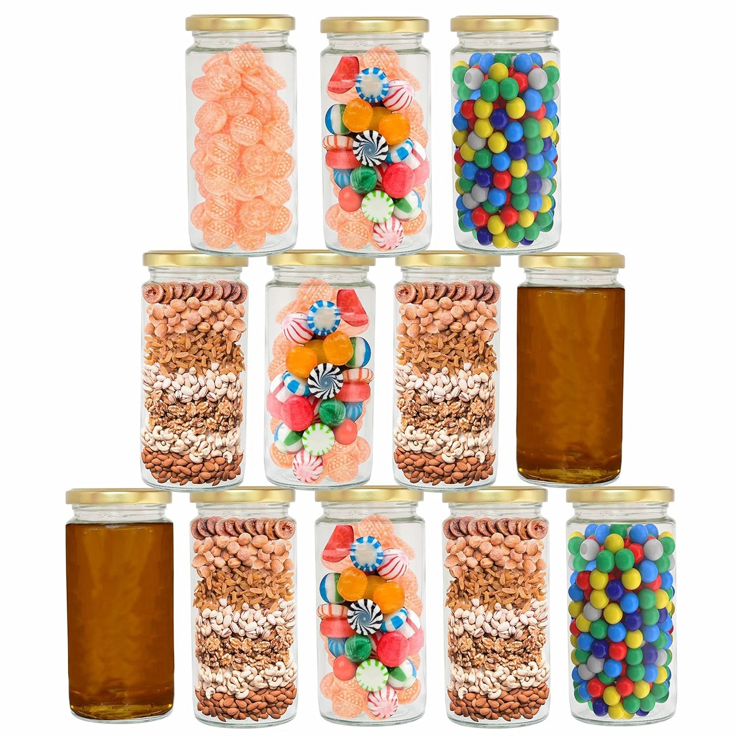 Kitchen Storage long Bamboo Glass Jars (200 ml, Transparent) For Sauce, Pickle, Cereal, Spice, Spaghetti Noodles