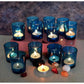 Pure Source India Set of 6 Blue Glass Votive Tealight Candle Holders - Living Room Side Table Home Decoration (Glass)