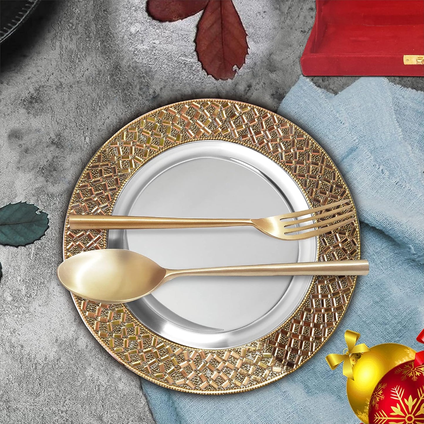 Pure Source India Brass Spoon & Fork Set, 2 Piece | 7 Inch Table Spoon & Fork | Traditional Brass Cutlery for Kitchen, Dining, Pooja, Diwali Gift & All Occasions