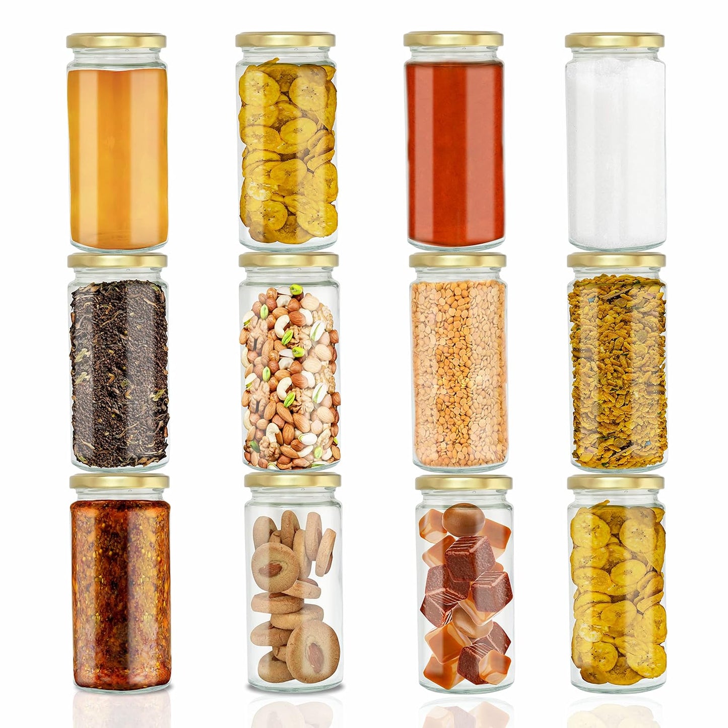 Kitchen Storage long Bamboo Glass Jars (200 ml, Transparent) For Sauce, Pickle, Cereal, Spice, Spaghetti Noodles