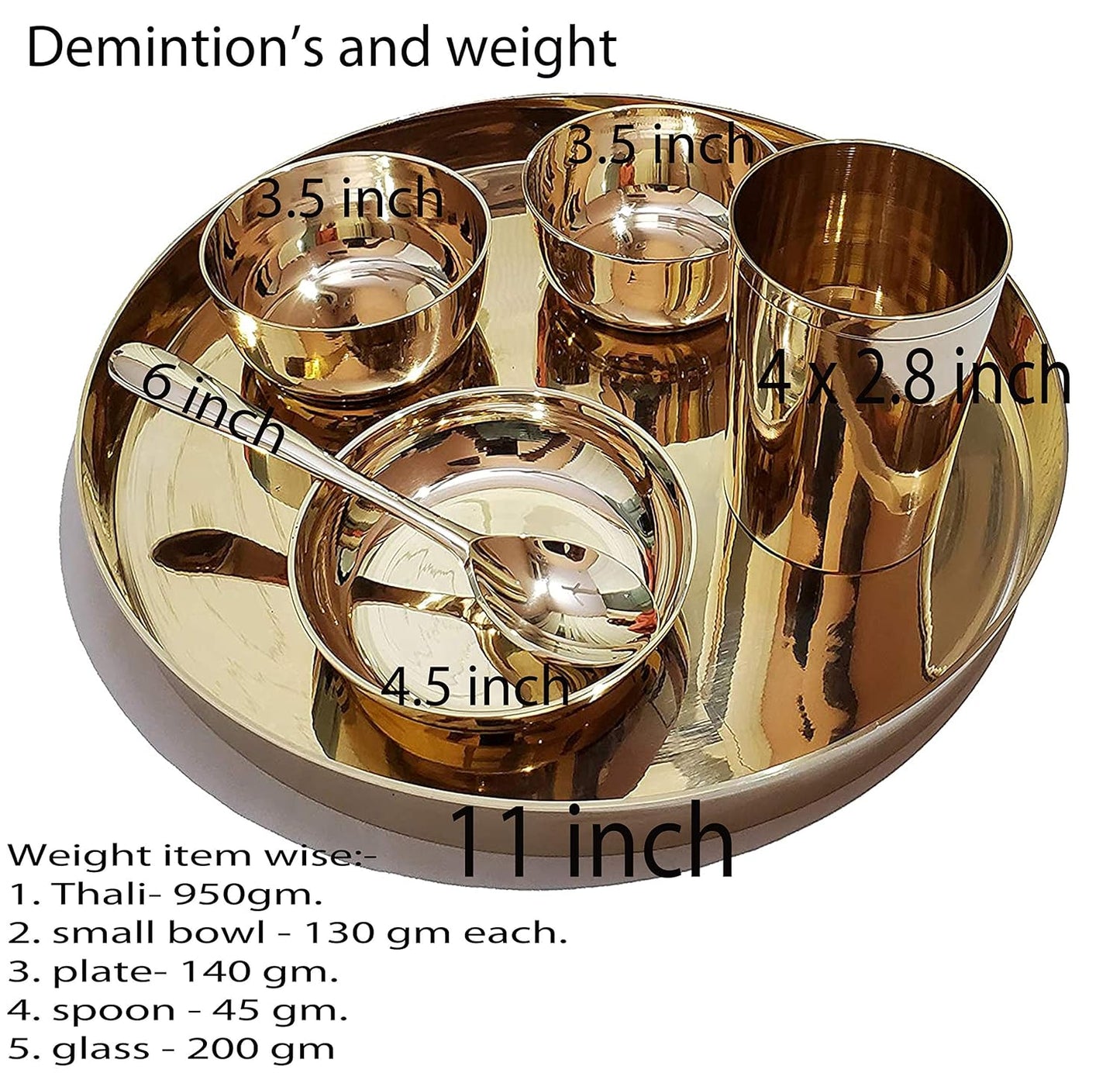 Pure Source India Kansa Solid Thali Set for Home, Kitchen, Dinning Table, Hotel & Gifting Purpose Set of 6 (Gold)