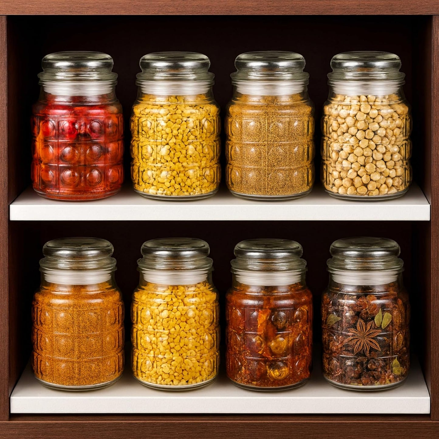 Pure Source India 500ml Glass Jar with Airtight Lid | Square Pattern Design | Kitchen Organizer for Spices, Pickles, Dry Fruits, Sugar & Snacks