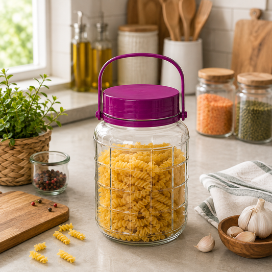 Pure Source India 3 Kg Glass Jar Container With Purple Lid Handle
