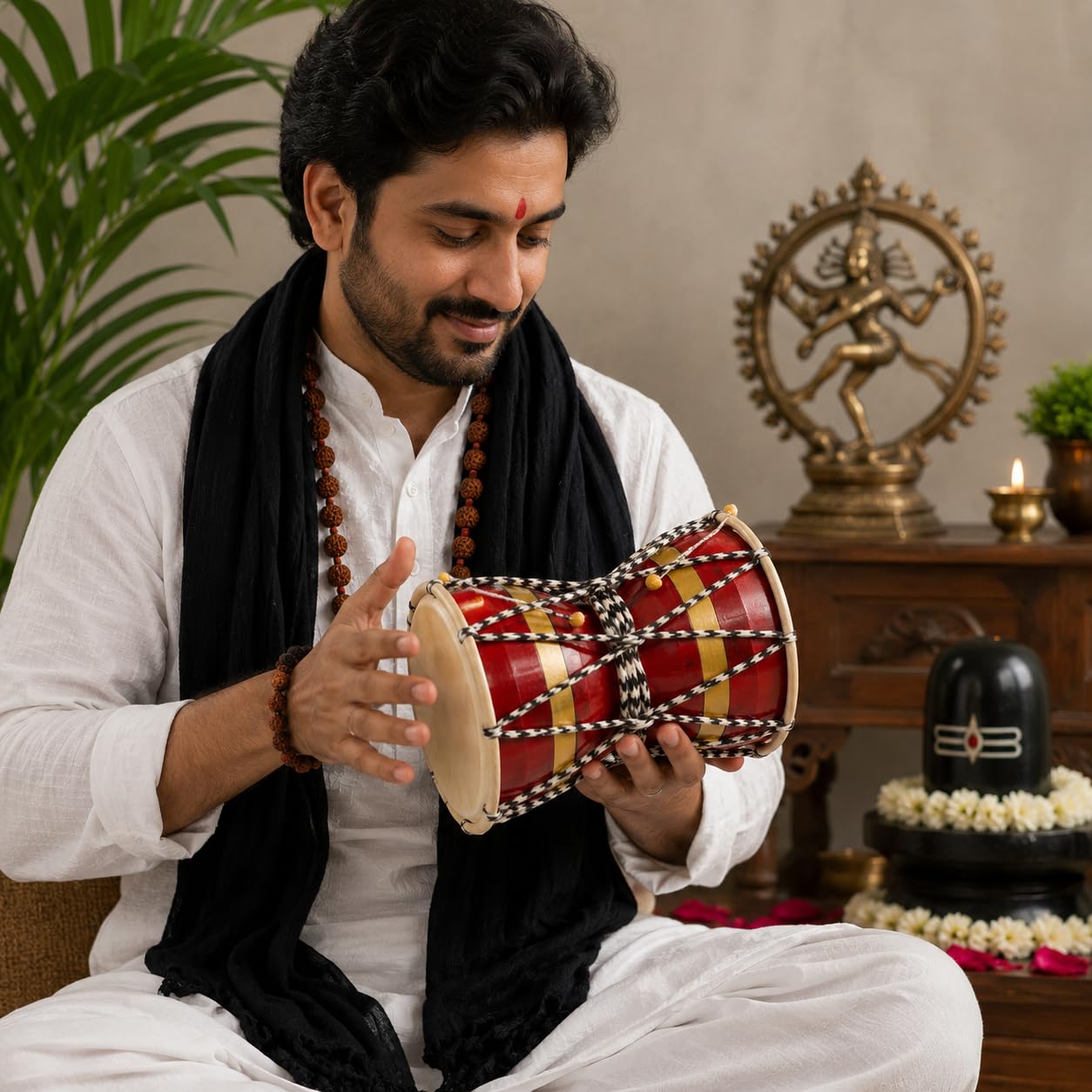 Pure Source India Wooden Damru Drum | Handmade Traditional Indian Musical Instrument | Double-Sided Percussion Drum for Kids, Adults, Meditation, Bhajan, Festivals & Home Decor