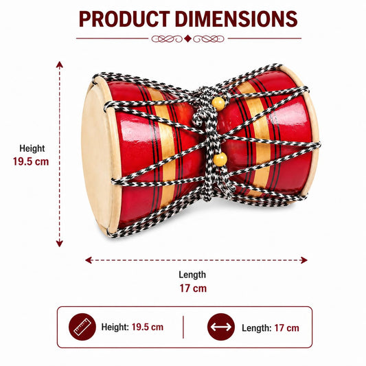 Pure Source India Wooden Damru Drum | Handmade Traditional Indian Musical Instrument | Double-Sided Percussion Drum for Kids, Adults, Meditation, Bhajan, Festivals & Home Decor