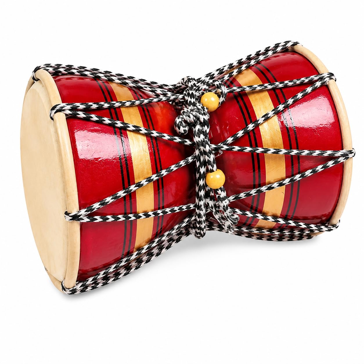Pure Source India Wooden Damru Drum | Handmade Traditional Indian Musical Instrument | Double-Sided Percussion Drum for Kids, Adults, Meditation, Bhajan, Festivals & Home Decor