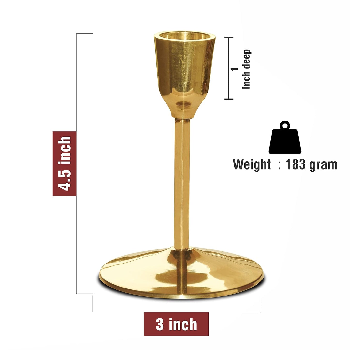 Pure Source India Heavy Weight Brass Taper Candle Stand, 4.5 Inch Gold Candle Holder | Traditional Brass Candle Stand for Home Decor, Table Decoration, Diwali, Wedding & Gifting