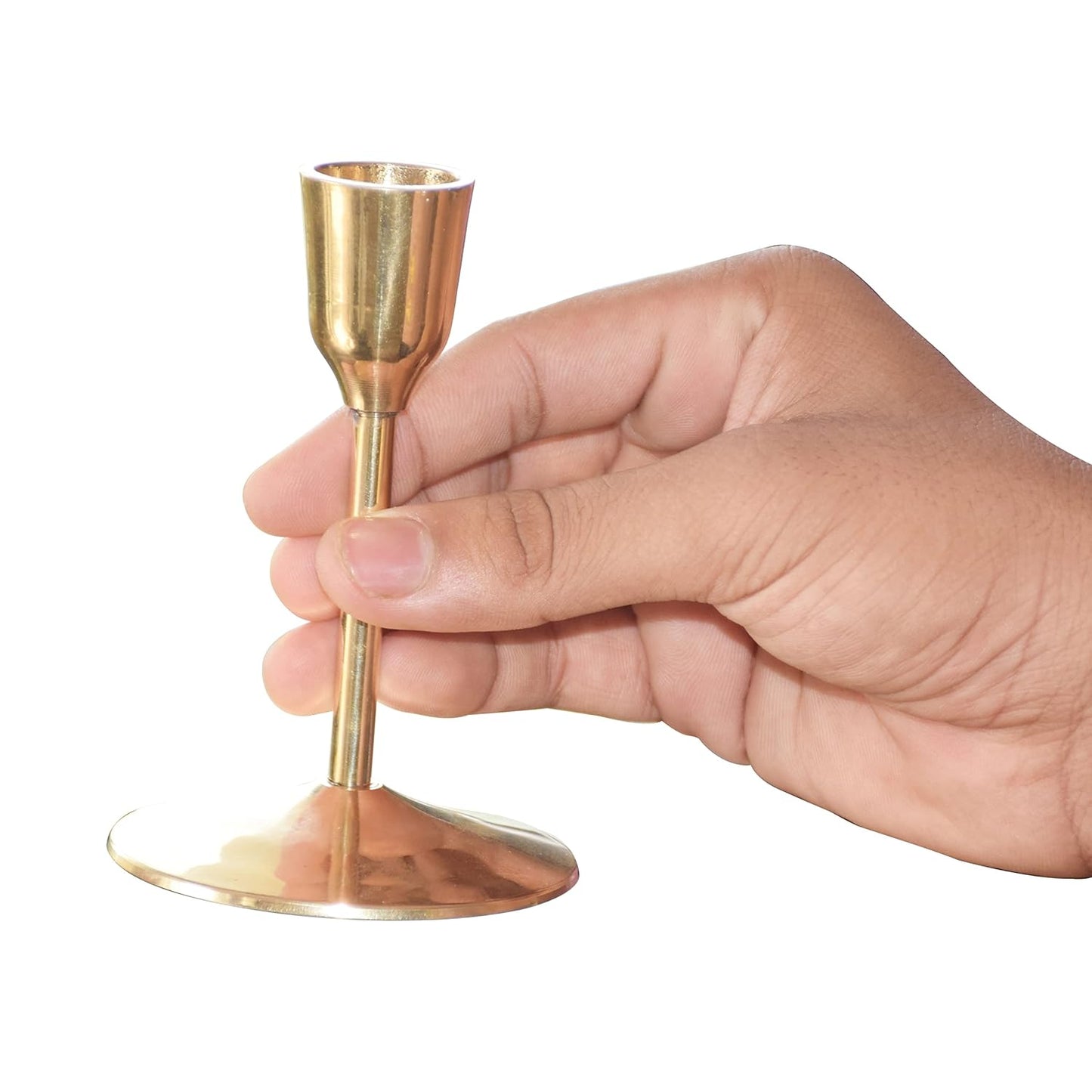 Pure Source India Heavy Weight Brass Taper Candle Stand, 4.5 Inch Gold Candle Holder | Traditional Brass Candle Stand for Home Decor, Table Decoration, Diwali, Wedding & Gifting
