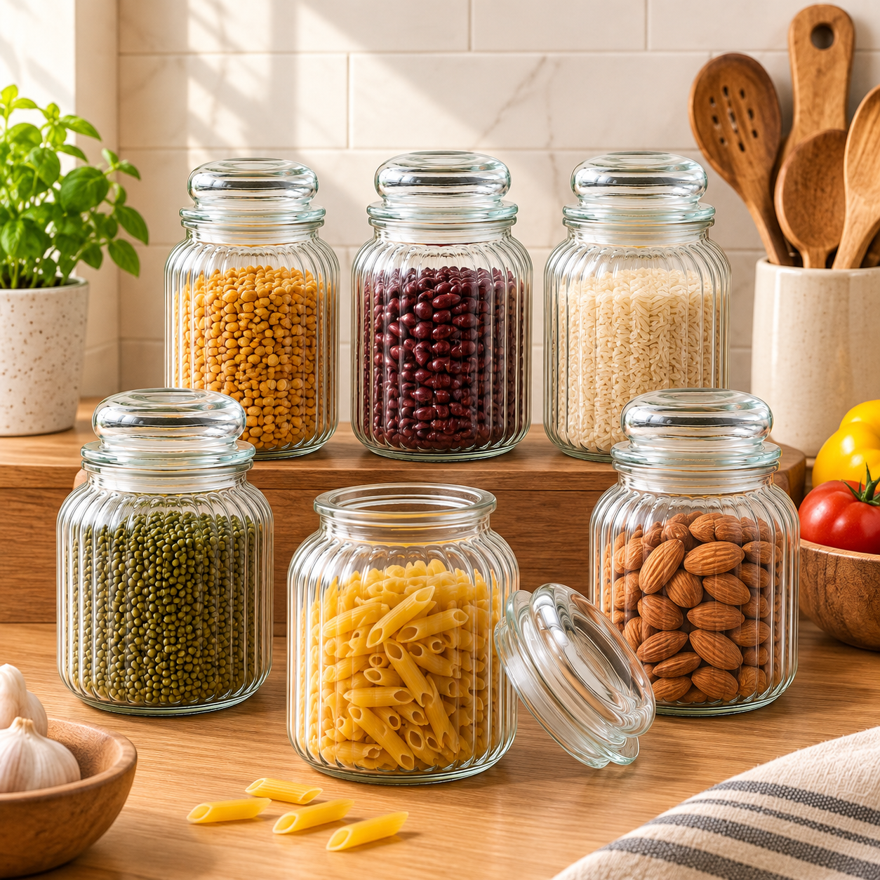 Pure Source India Glass Storage Jar - 1000 Ml, Transparent