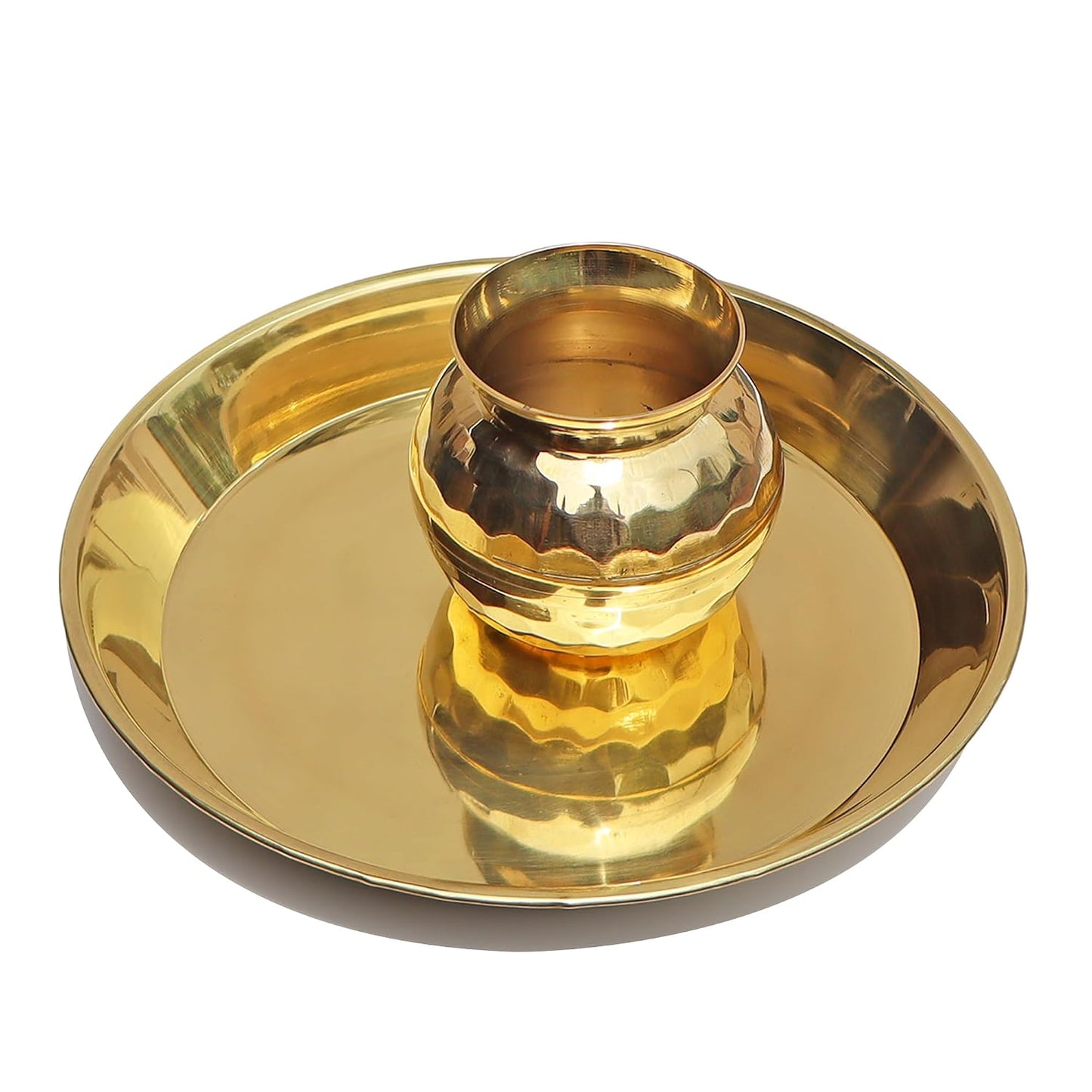 Pure Source India Pure Brass Pooja Thali with Lota, 10 Inch Traditional Puja Plate & Kalash Set | Brass Thali for Pooja, Aarti, Diwali, Wedding, Housewarming & Religious Ceremonies