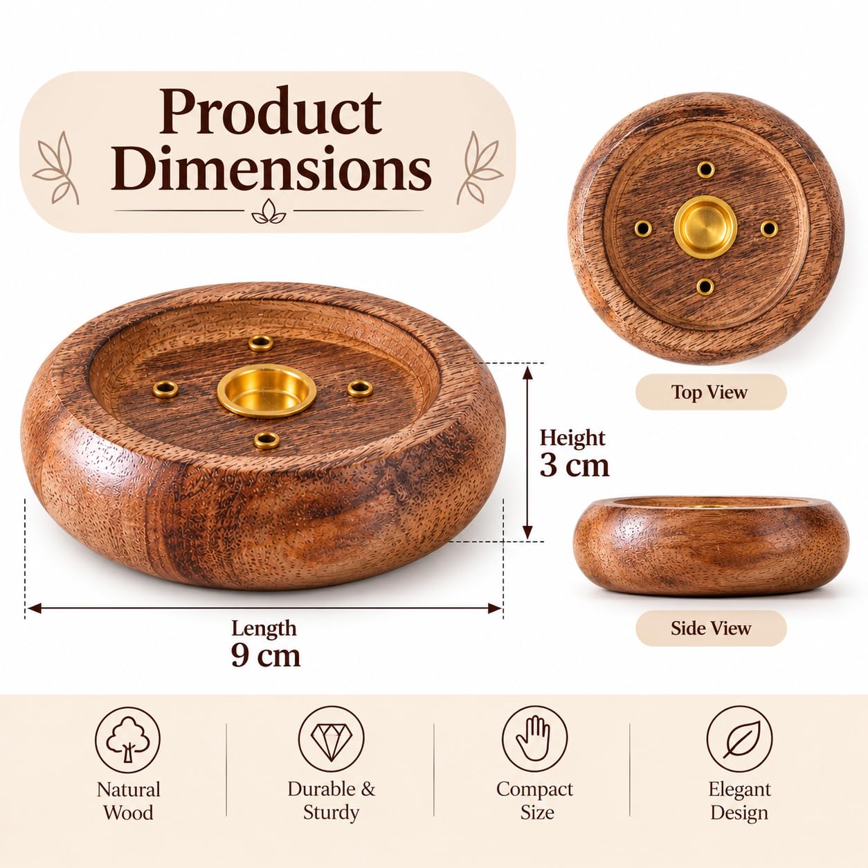 Pure Source India Wooden Incense Stick & Dhoop Cone Holder with 4 Holes |for Pooja Room Decor