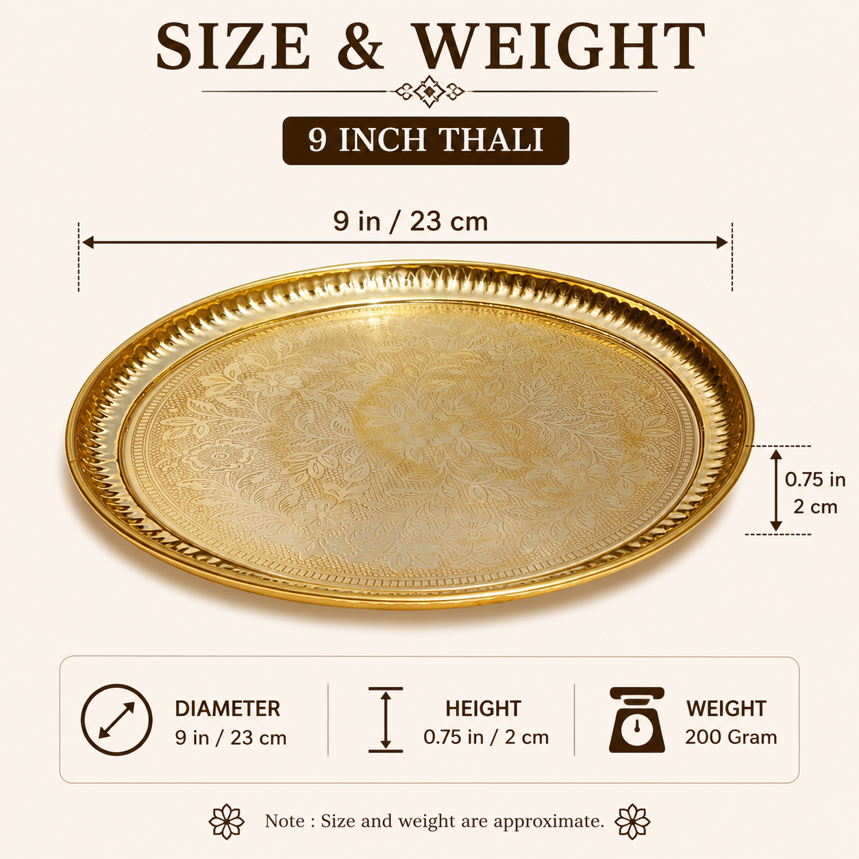 Pure Source India Handmade Flower Embossed Design Brass Puja Thali