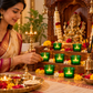 Pure Source India Green Makhan Votive Glass Tealight Candle Holder Set of 6 With Tealight for Diwali, Pooja, Rangoli & Home Décor