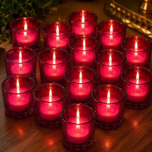 Pure Source India Pack of 16, Pink Tea Light Votive Glass Candle Holders – Perfect for Diwali, Weddings, Spa & Holiday Décor