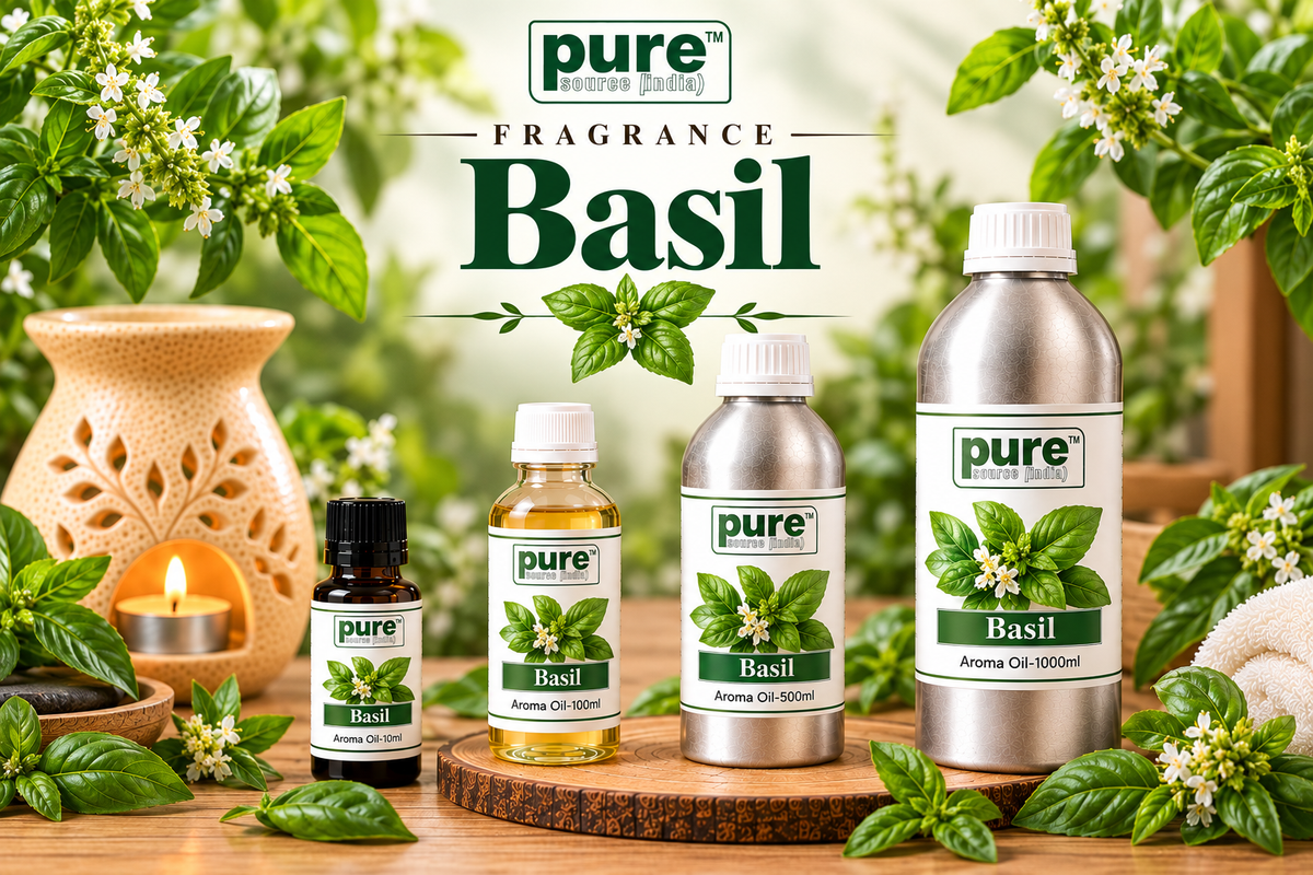 Pure Source India Basil Aroma Oil | Premium Fragrance Oil for Diffuser, Aromatherapy, Meditation, Candles, Soap Making, Humidifier & Home Air Freshener