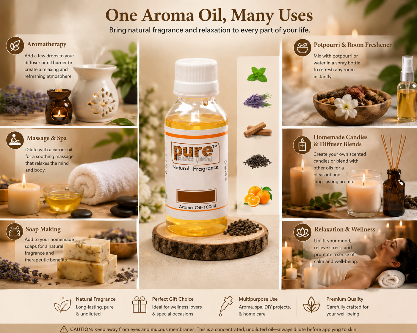 Pure Source India Lemongrass Aroma Oil | Premium Fragrance Oil for Diffuser, Aromatherapy, Meditation, Candles, Soap Making, Humidifier & Home Air Freshener