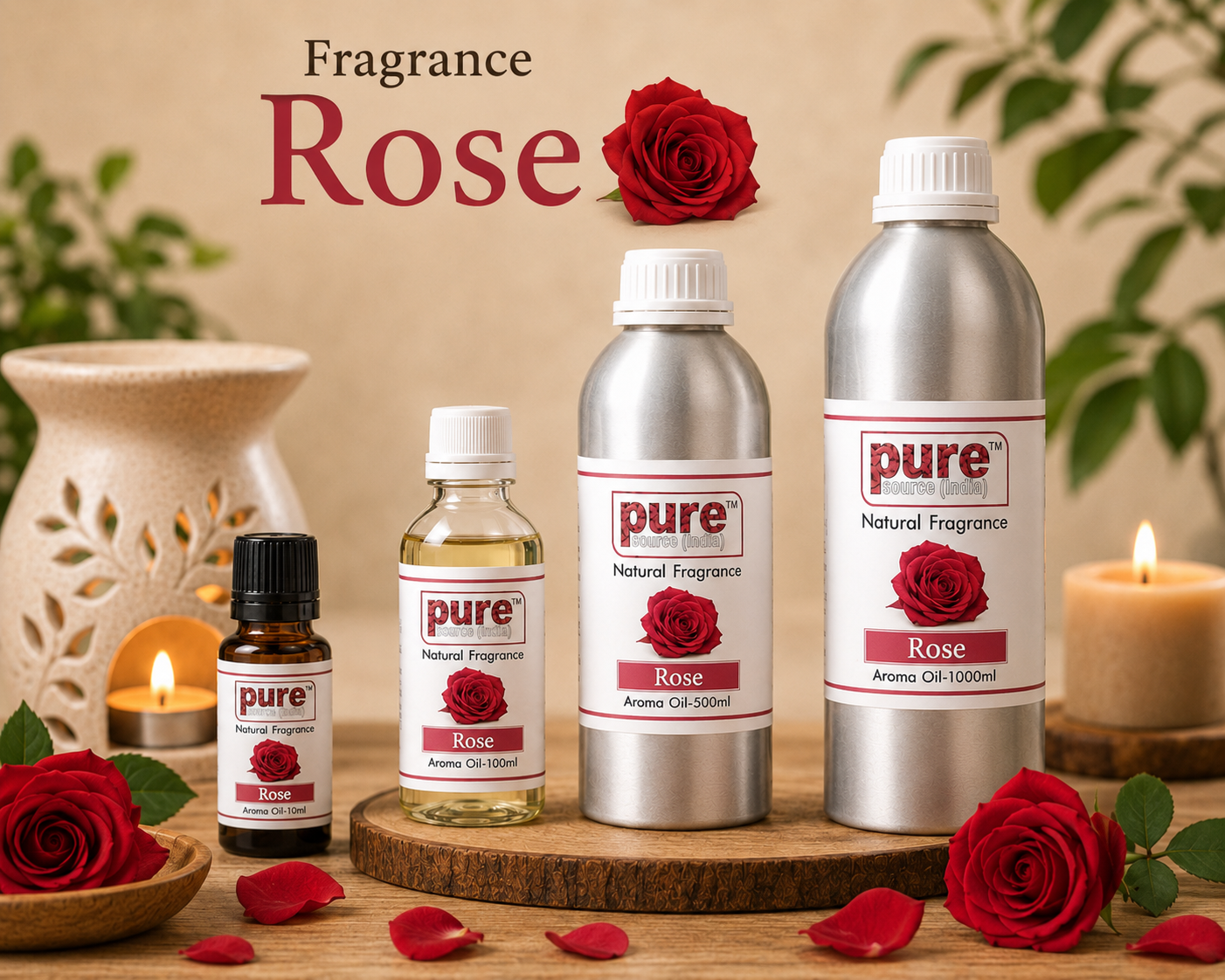Pure Source India Rose Aroma Oil | Premium Fragrance Oil for Diffuser, Aromatherapy, Meditation, Candles, Soap Making, Humidifier & Home Air Freshener