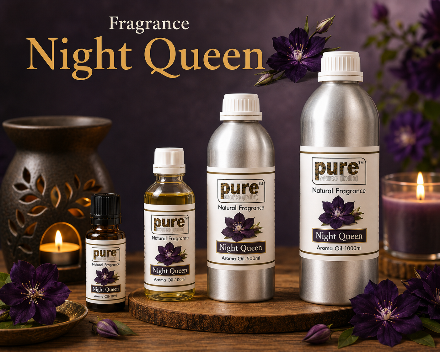Pure Source India Night Queen Aroma Oil | Premium Fragrance Oil for Diffuser, Aromatherapy, Meditation, Candles, Soap Making, Humidifier & Home Air Freshener