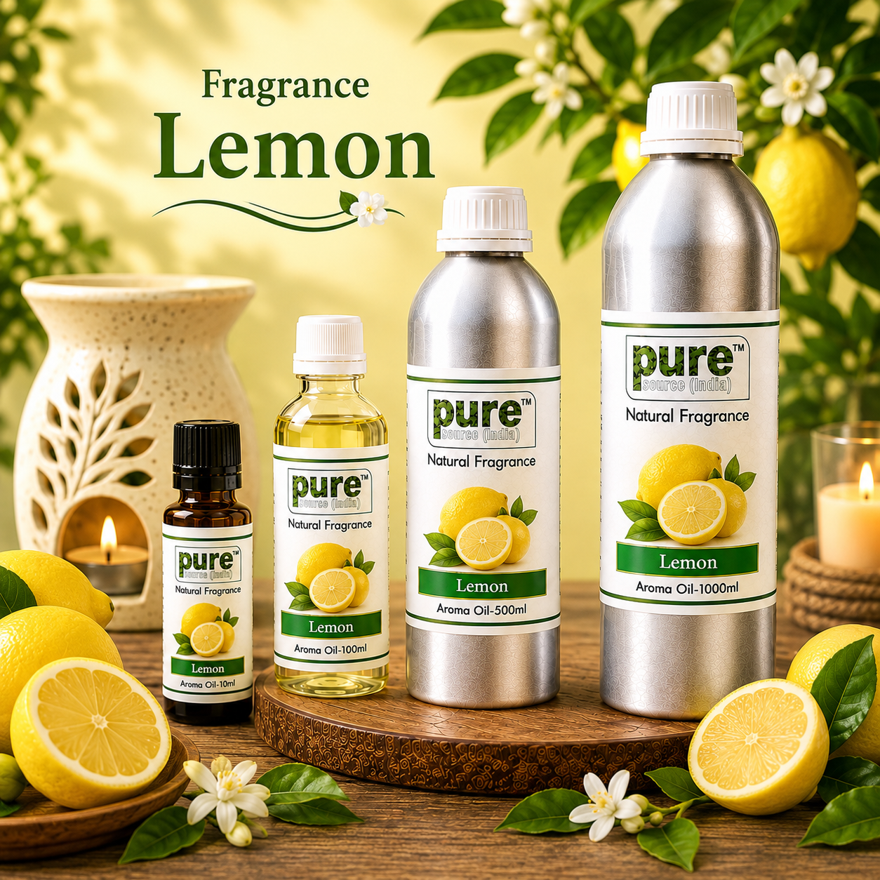 Pure Source India Lemon Aroma Oil | Premium Fragrance Oil for Diffuser, Aromatherapy, Meditation, Candles, Soap Making, Humidifier & Home Air Freshener