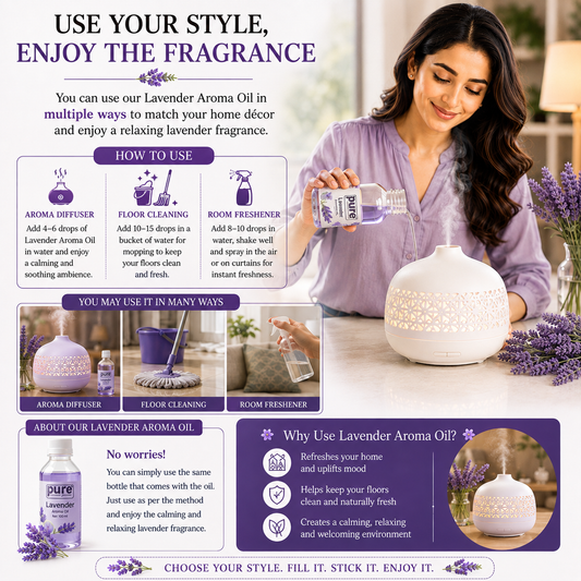 Pure Source India Lavender Aroma Oil | Premium Fragrance Oil for Diffuser, Aromatherapy, Meditation, Candles, Soap Making, Humidifier & Home Air Freshener