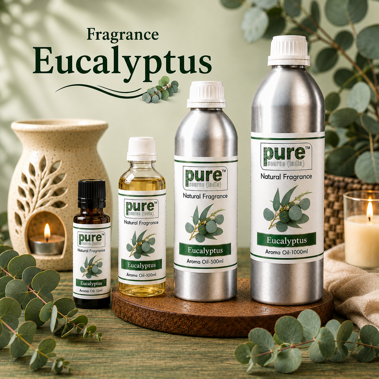 Pure Source India Eucalyptus Aroma Oil | Premium Fragrance Oil for Diffuser, Aromatherapy, Meditation, Candles, Soap Making, Humidifier & Home Air Freshener
