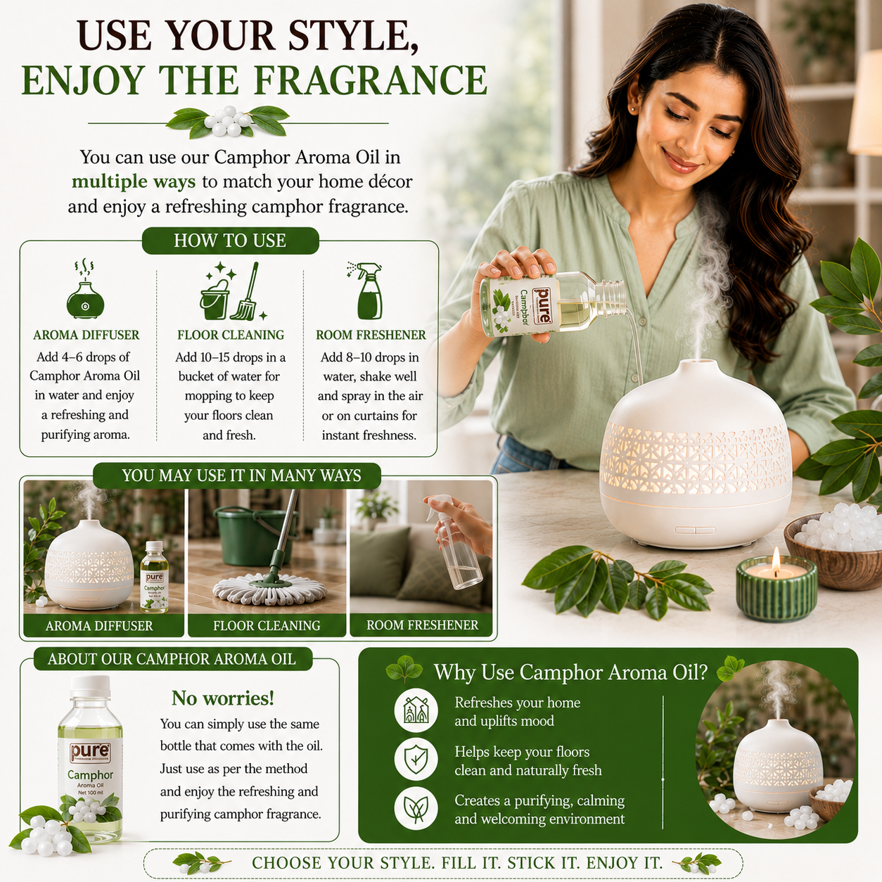 Pure Source India Camphor Aroma Oil | Premium Fragrance Oil for Diffuser, Aromatherapy, Meditation, Candles, Soap Making, Humidifier & Home Air Freshener