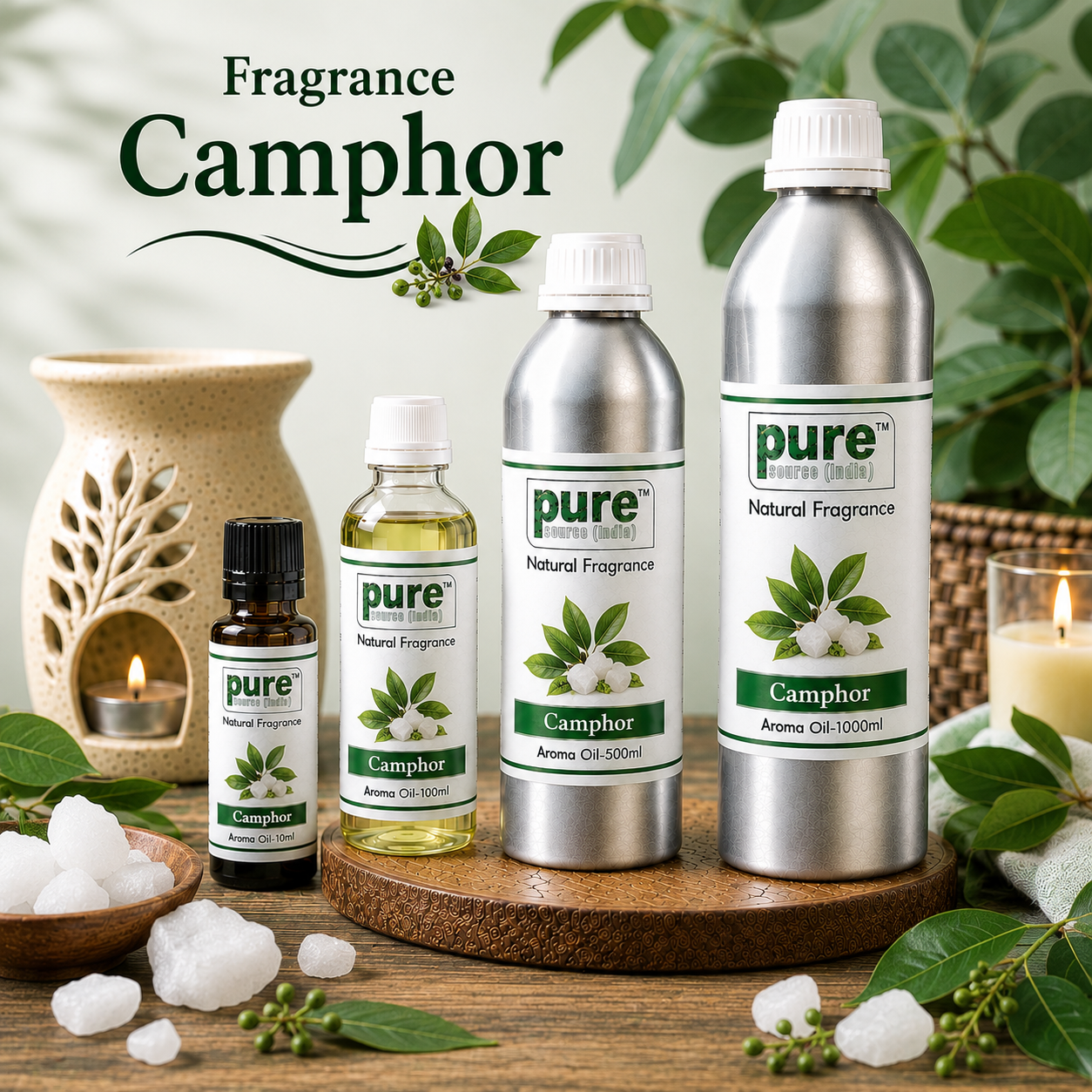 Pure Source India Camphor Aroma Oil | Premium Fragrance Oil for Diffuser, Aromatherapy, Meditation, Candles, Soap Making, Humidifier & Home Air Freshener