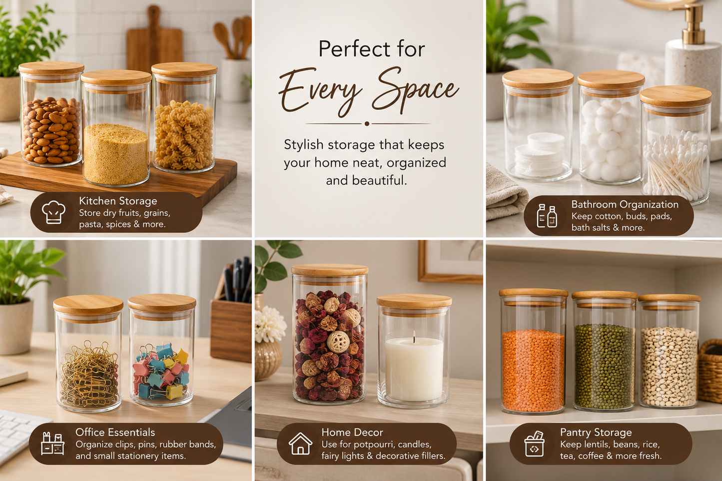 Pure Source India Premium 1 Litre Borosilicate Glass Storage Jar with Airtight Wooden Lid | Food-Safe Clear Container for Honey, Jam, Pickles, Spices, Dry Fruits, Tea, Coffee & Kitchen Pantry Storage