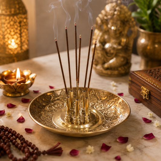 Pure Source India Handcrafted Brass Incense Holder – 5 Stick Burner | Vintage Meditation Decor | Brass Agarbatti Stand for Yoga, Home & Spiritual Use...