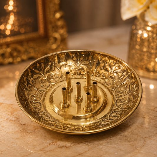 Pure Source India Handcrafted Brass Incense Holder – 5 Stick Burner | Vintage Meditation Decor | Brass Agarbatti Stand for Yoga, Home & Spiritual Use...