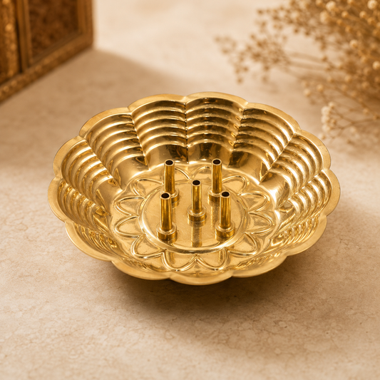 Pure Source India Handcrafted Brass Incense Holder – 5 Stick Burner | Vintage Meditation Decor | Brass Agarbatti Stand for Yoga, Home & Spiritual Use (Nice Gold)