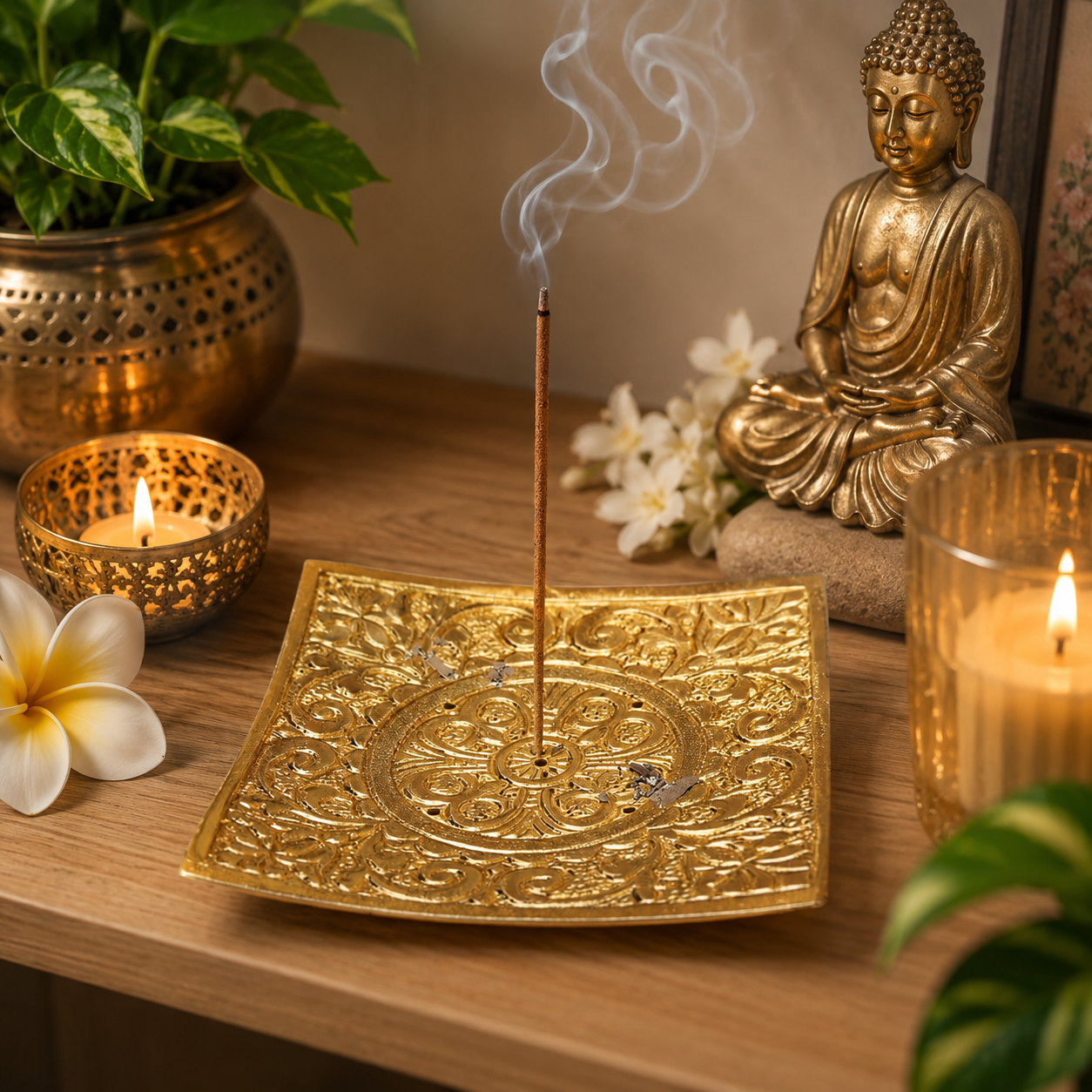 Aluminum Agarbatti Stand, Hand Carved Rust Proof (4 Inch x 4 Inch)