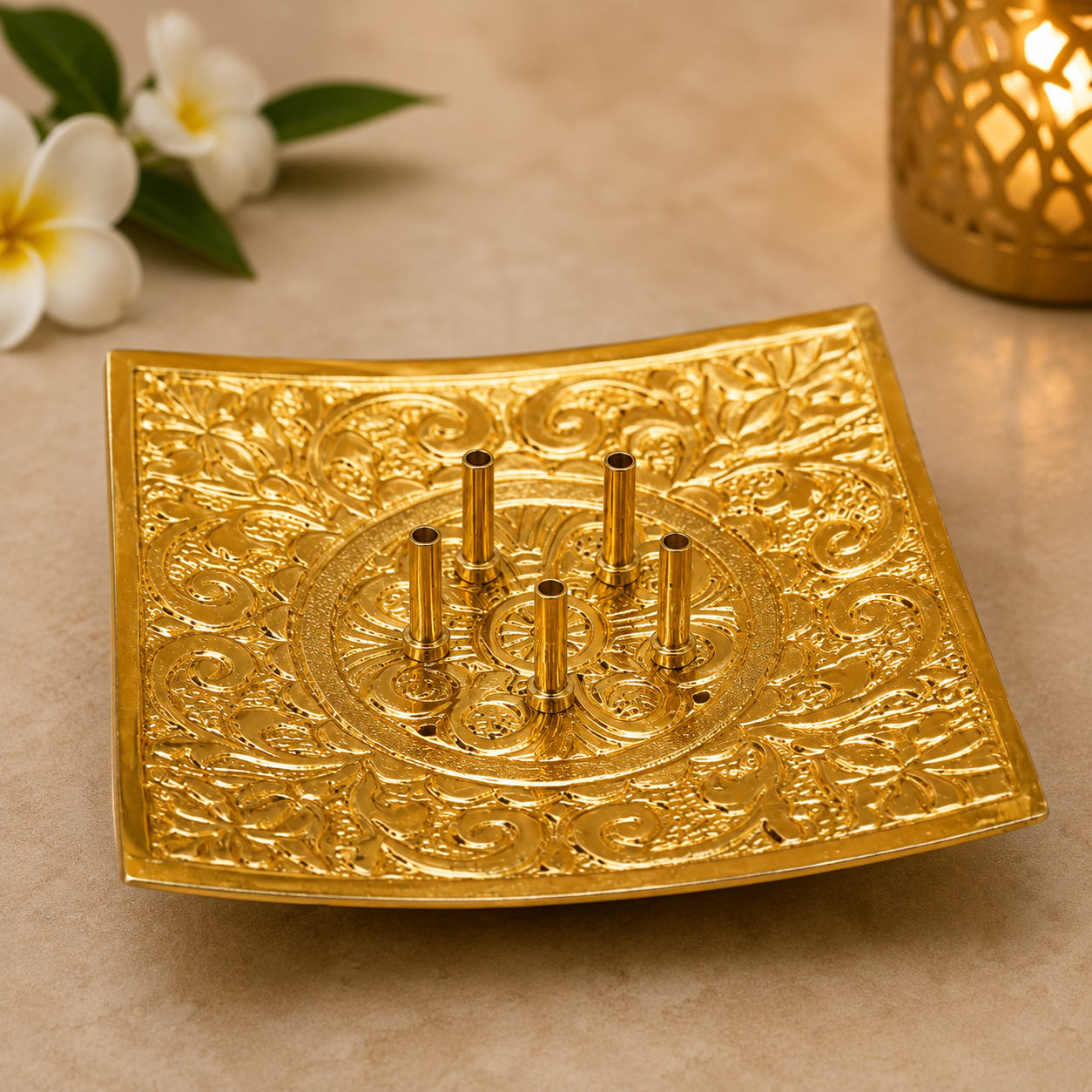 Aluminum Agarbatti Stand, Hand Carved Rust Proof (4 Inch x 4 Inch)