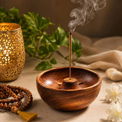 Wooden Round Incense Stick Holder |Agarbatti Stand| Incense Burner, Incense Ash Catcher for Temple, Home & Office (3.7 INCH)