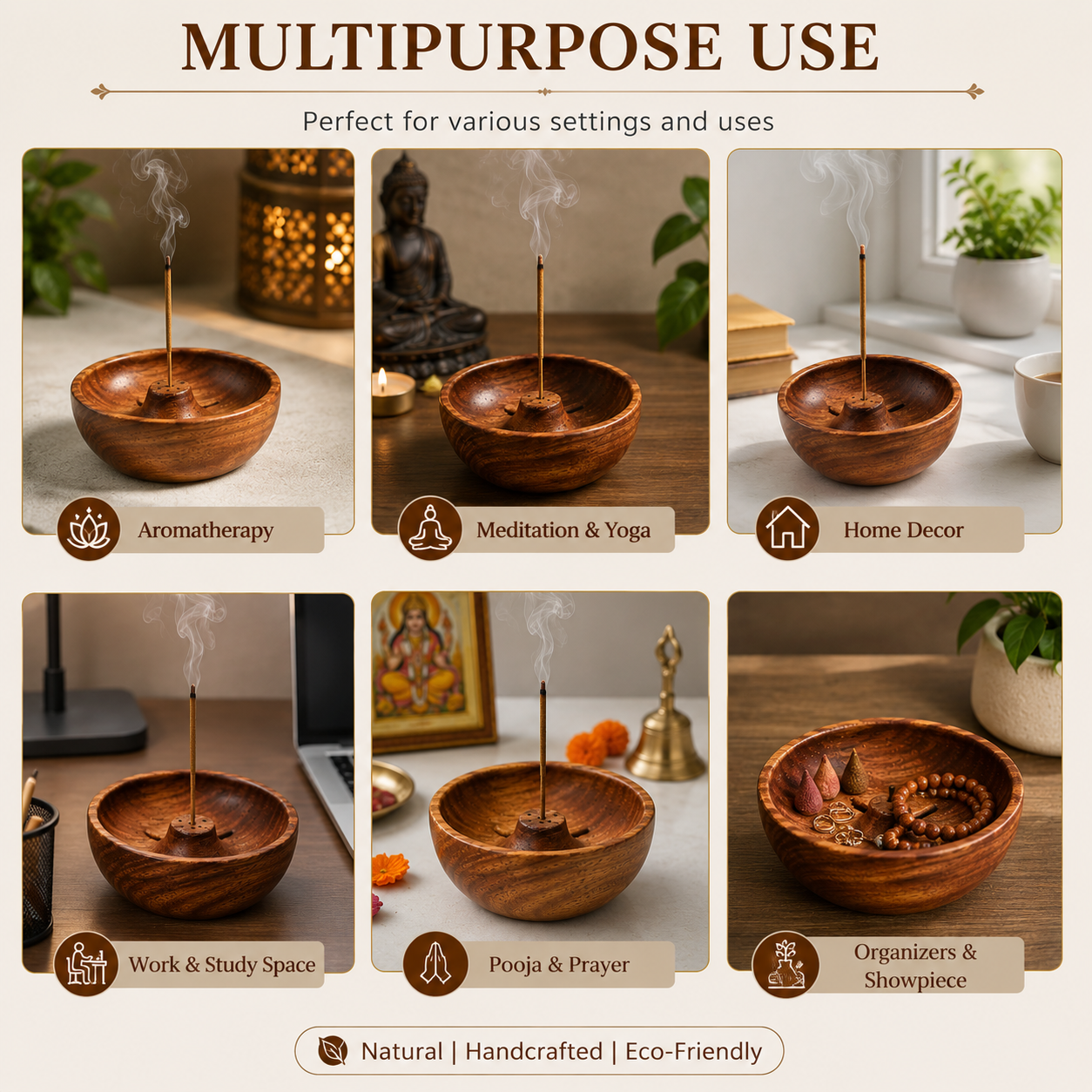 Wooden Round Incense Stick Holder |Agarbatti Stand| Incense Burner, Incense Ash Catcher for Temple, Home & Office (3.7 INCH)