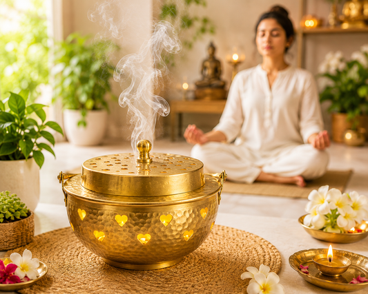 Pure Source India Multipurpose Brass Kapoor Dani, Aroma Diffuser, Incense Burner, Pack of 1