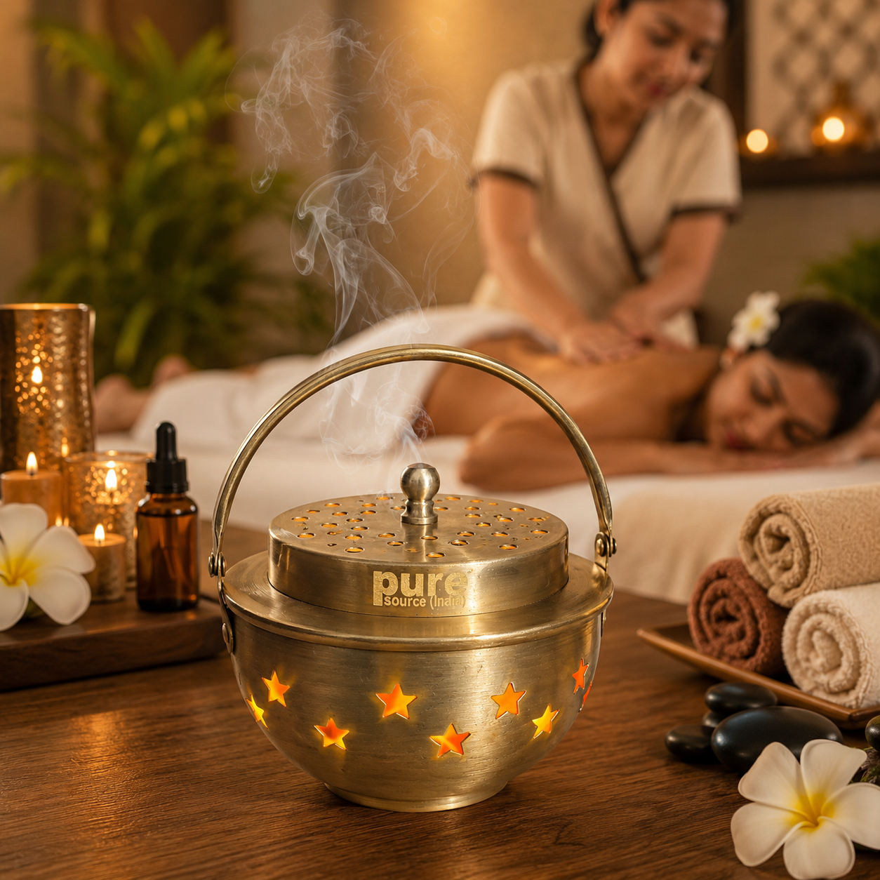 Pure Source India Multipurpose Brass Kapoor Dani, Aroma Diffuser, Incense Burner, Pack of 1