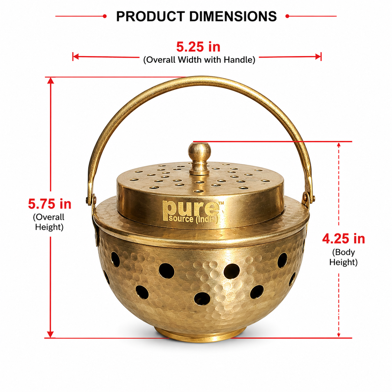 Pure Source India Multipurpose Brass Kapoor Dani, Aroma Diffuser, Incense Burner, Pack of 1
