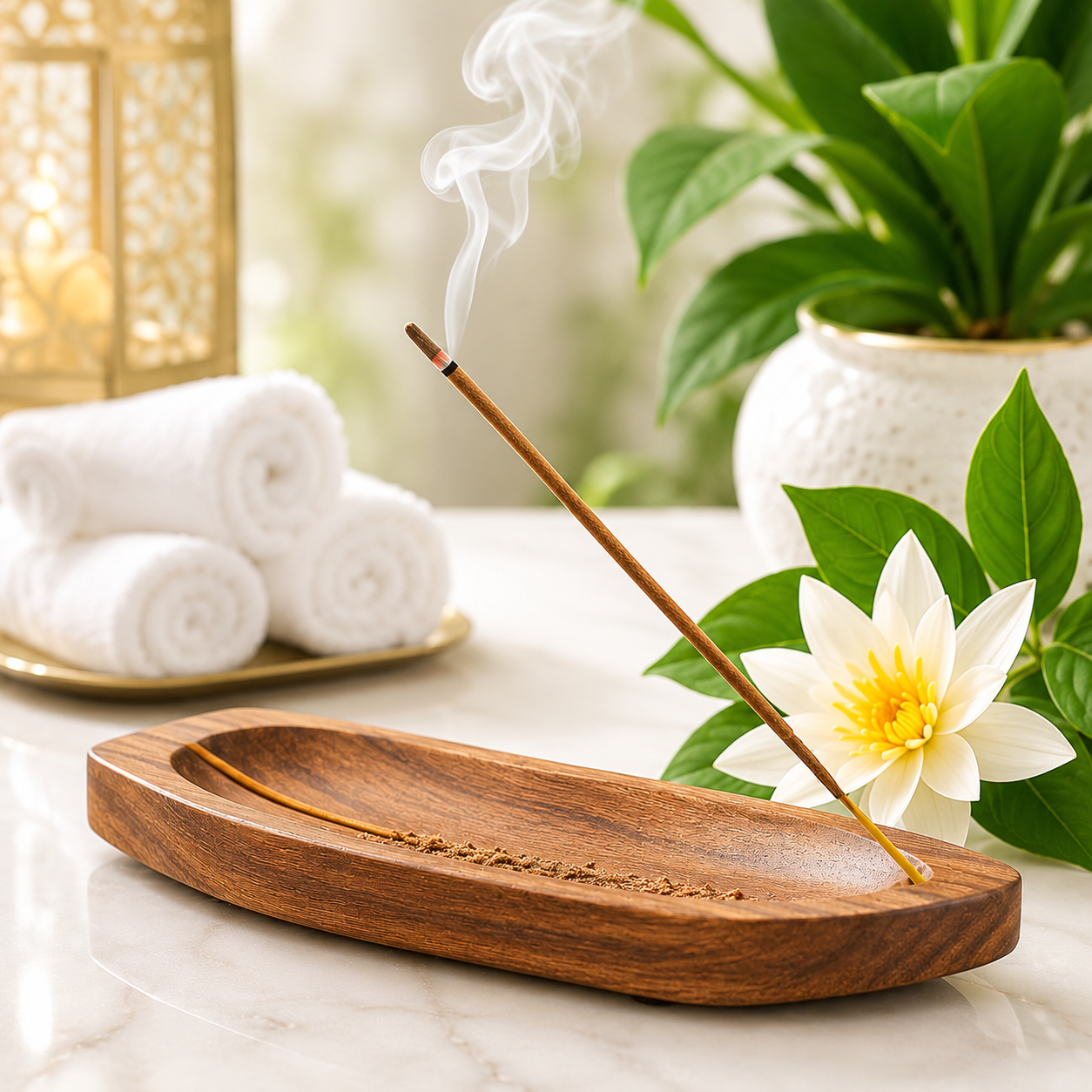Wooden Incense Holder & Ash Catcher – Handmade Natural Wood Bote Shape Stick Burner with 2 Slots (11 x 3 Inch - 1 Piece) for Home Temple & Meditation