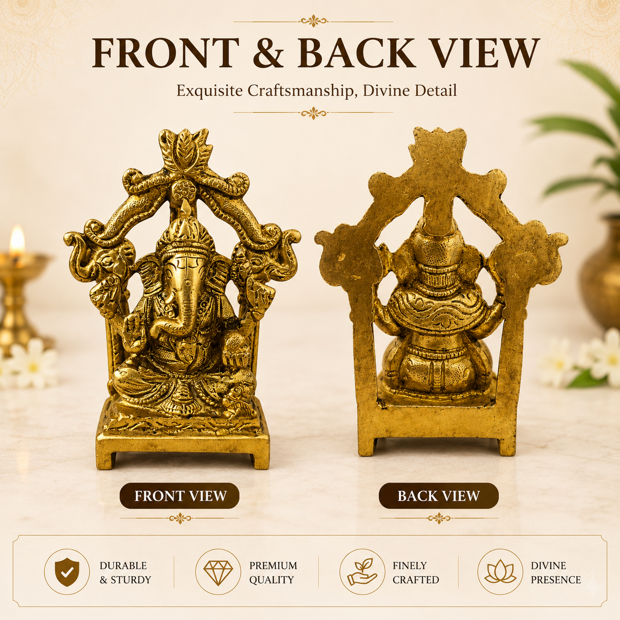 Lord Ganesha Statue with Arch, Hindu Deity Idol, Gold, 4 Inch, Decorative Figurine for Home Temple, Vastu, Wealth & Auspicious Beginnings
