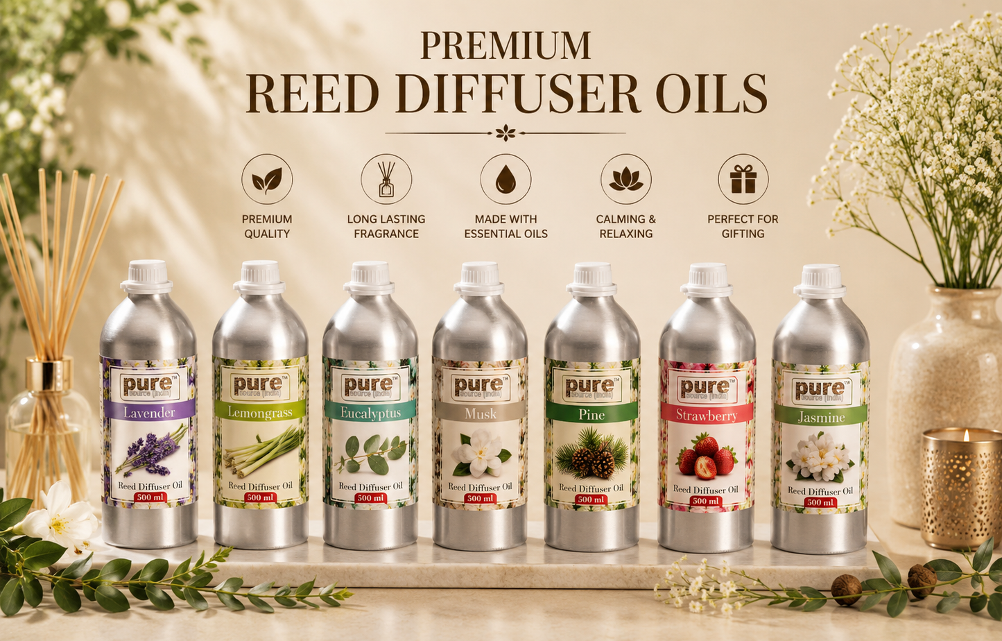 Pure Source (India) 500 ML Reed Diffuser Oil for Home, Bedroom, Living Room & Office, Liquid (Copy)