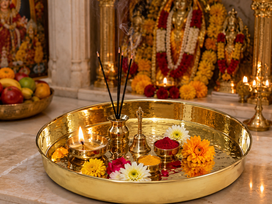 Pure Source India Pure Brass Hammered Thali/Tray, Heavy Weight Dinner Plate, Gold, Round, Pack of 1