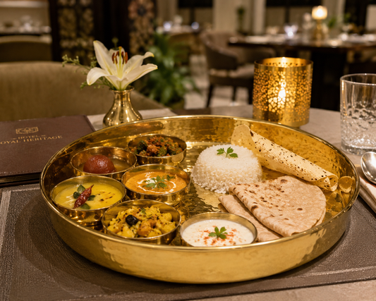 Pure Source India Pure Brass Hammered Thali/Tray, Heavy Weight Dinner Plate, Gold, Round, Pack of 1