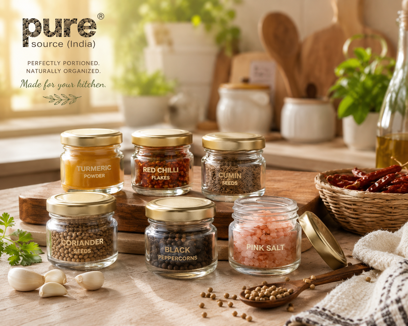 Pure Source India Round Mini Glass Jar with Airtight Cap - 20 Gram