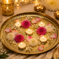 Pure Source India Handmade Flower Embossed Design Brass Puja Thali