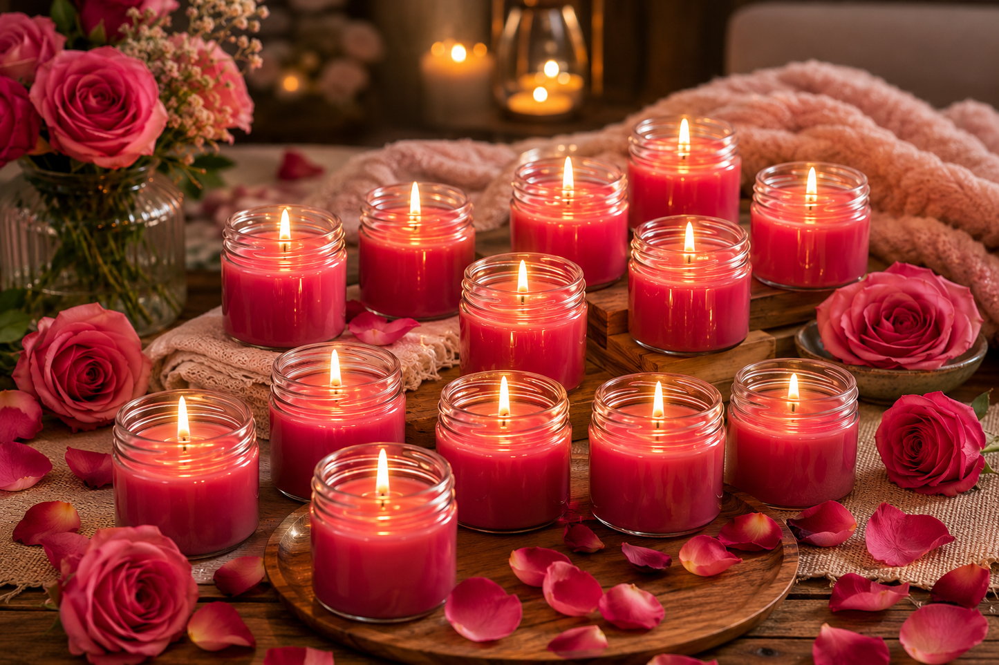 Pure Source India Scented Mini Glass Jar Candle 30 Gram Each Set of 12 pcs with Rose Fragrance