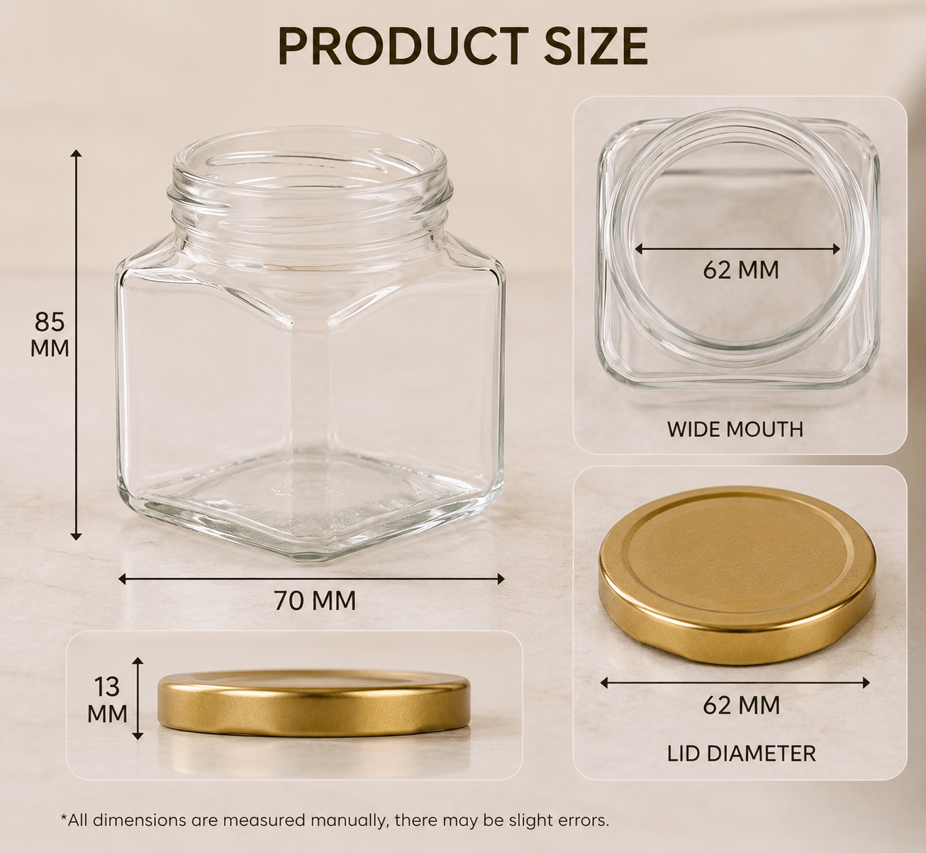 Pure Source India Crystal Clear Glass Jar Container Airtight Food Safe BPA Free, Multi-Purpose Jars – 100 Gm