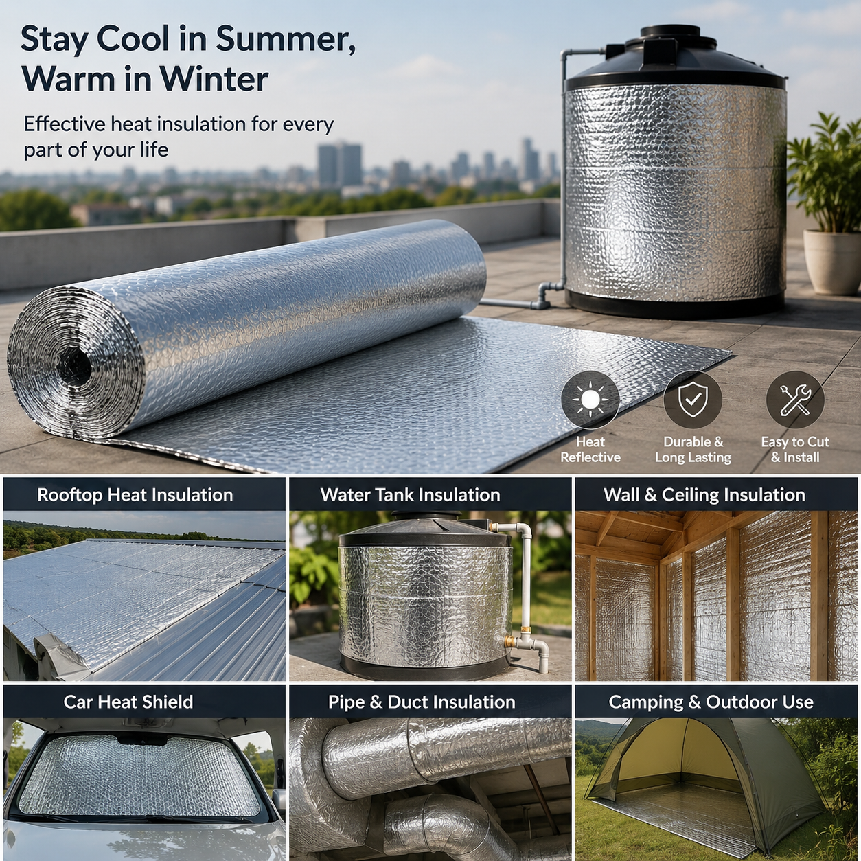 Pure Source India 12mm Reflective Bubble Insulation Sheet, Heat Resistant, Aluminum Foil Thermal Insulation Roll, Silver