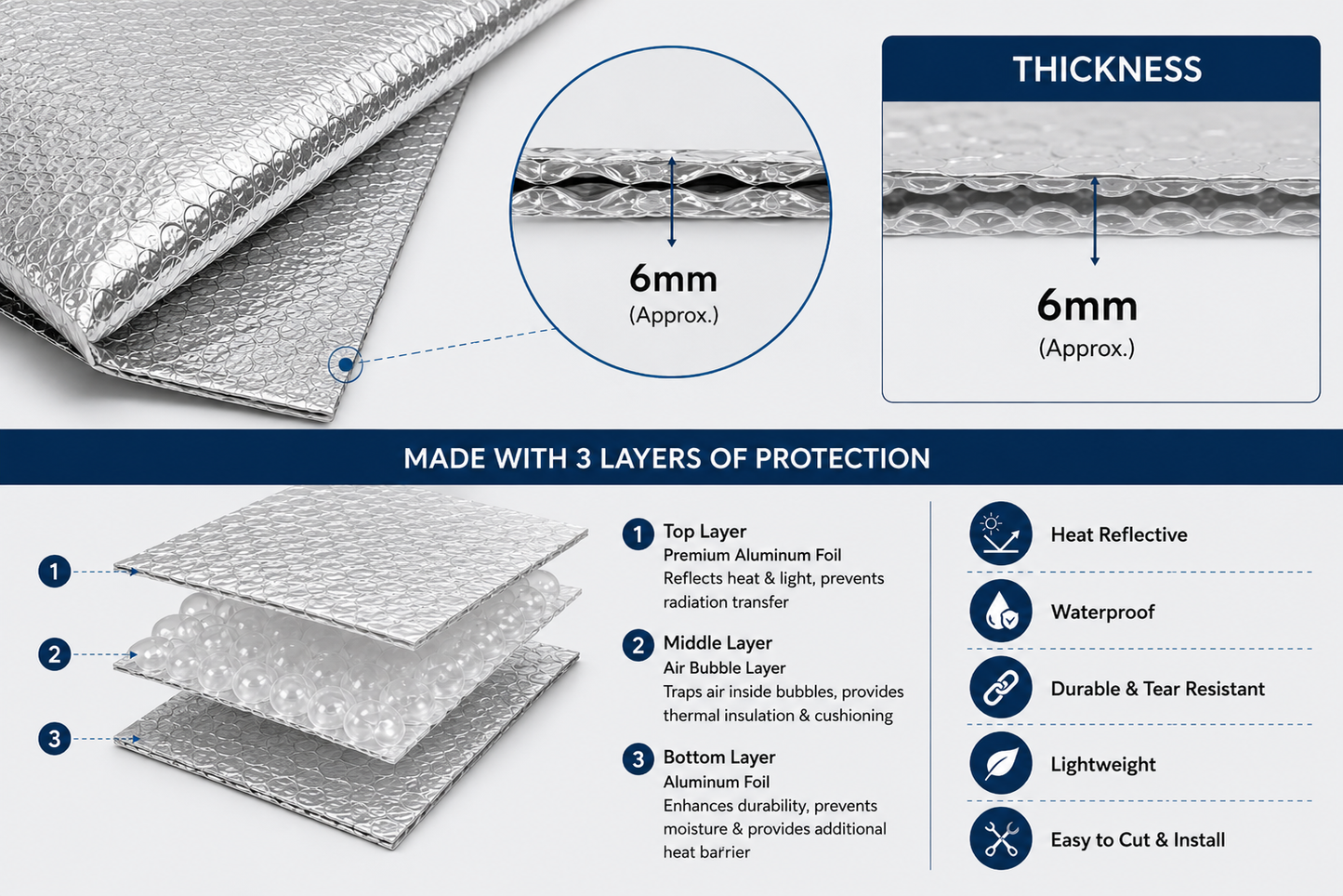 Pure Source India 6mm Reflective Bubble Insulation Sheet, Heat Resistant, Aluminum Foil Thermal Insulation Roll, Silver